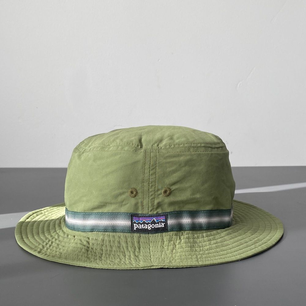 Patagonia Olive Green Bucket Hat with Striped Band